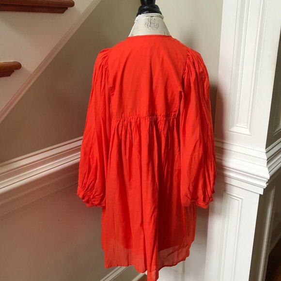 NWT Millie Daisy Mini Dress Womens XL Orange Poppy Voile 3/4 Puff Sleeves NEW - Picture 12 of 13